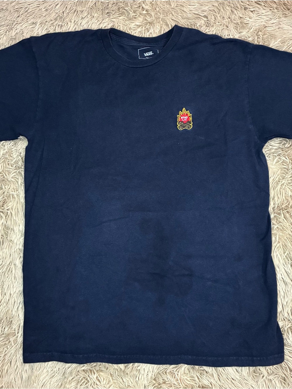 Vans Navy Short-Sleeve Tee with Small Flame Patch